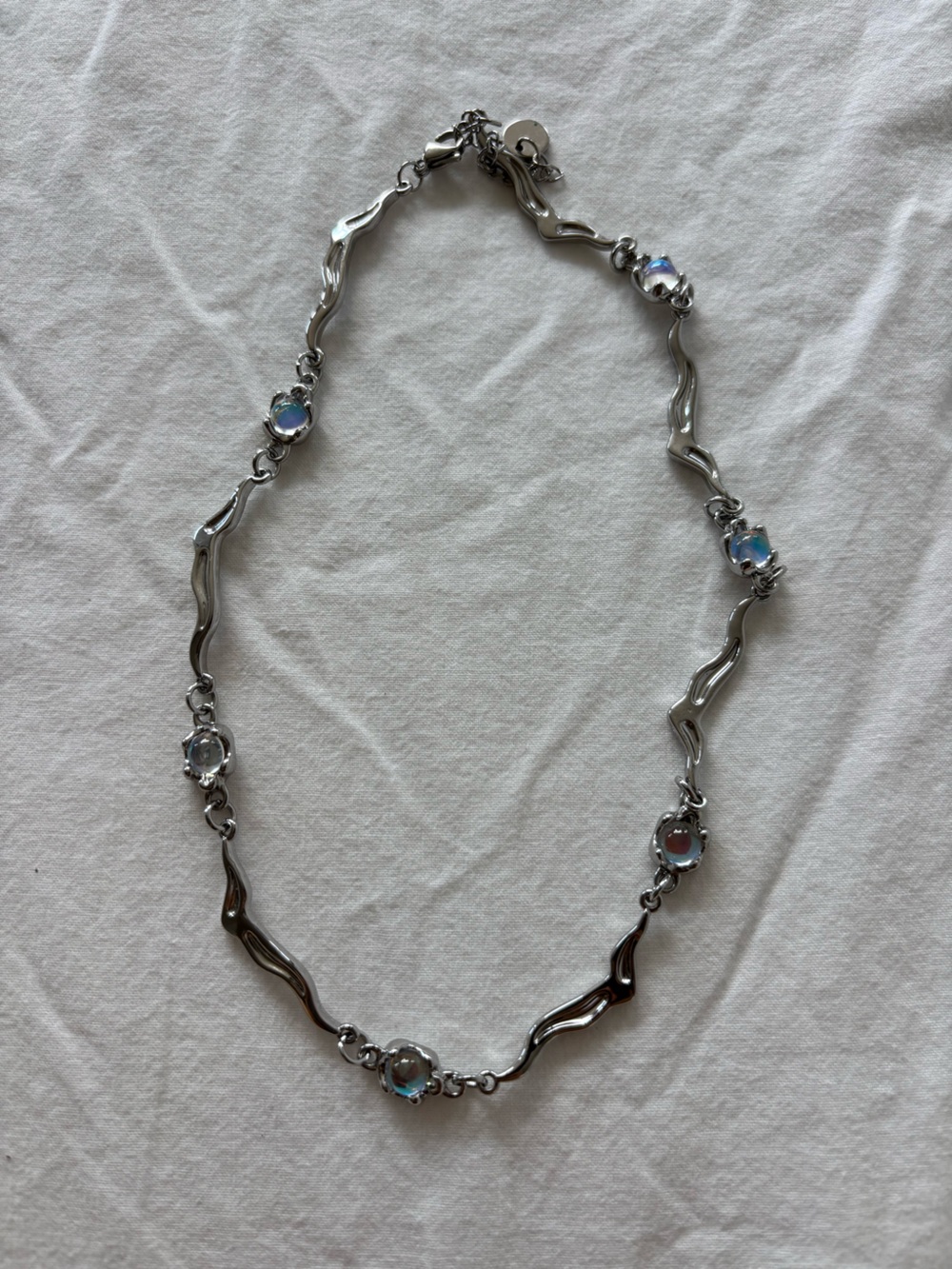 Silver Necklace with Iridescent Stone